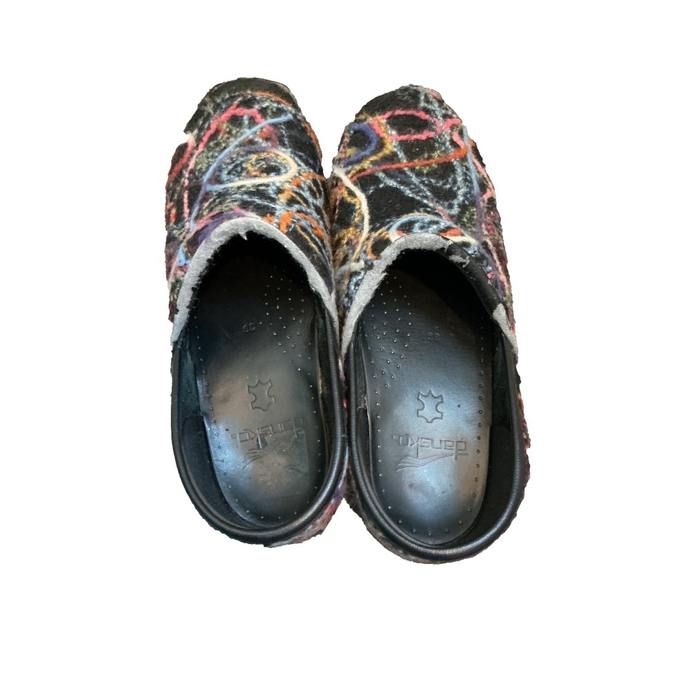 Dansko Black Confetti Scribble Wool Yarn Clogs Nursing Comfort 39/8.5 - Picture 3 of 7